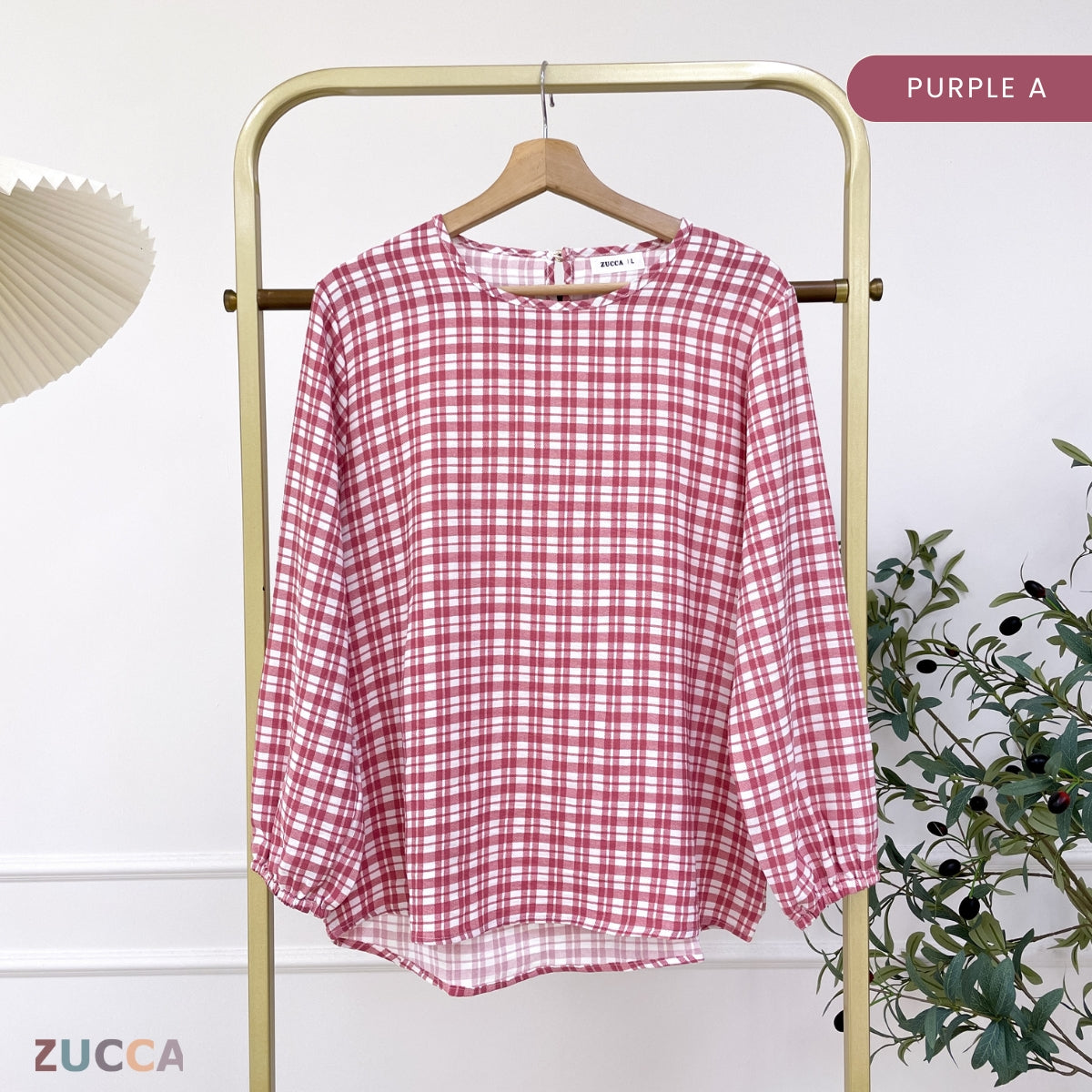 ZUCCA TISHA BLOUS WANITA BERKOTAK LENGAN PANJANG - DM267