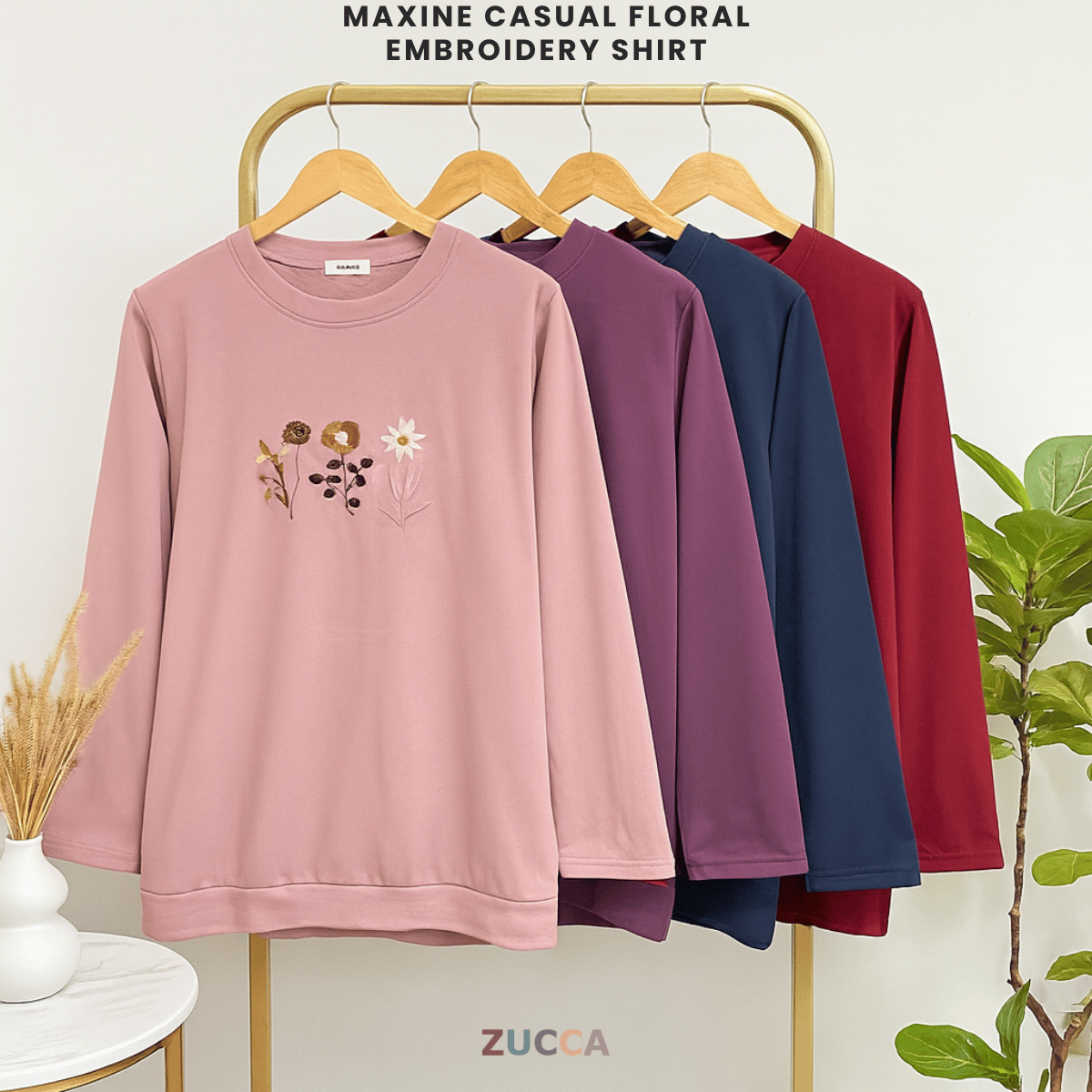 ZUCCA MAXINE BLAUS KASUAL WANITA DENGAN SULAMAN BUNGA - DM274