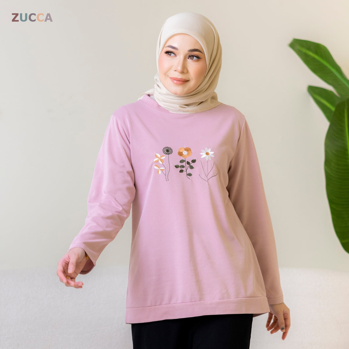 ZUCCA MAXINE BLAUS KASUAL WANITA DENGAN SULAMAN BUNGA - DM274