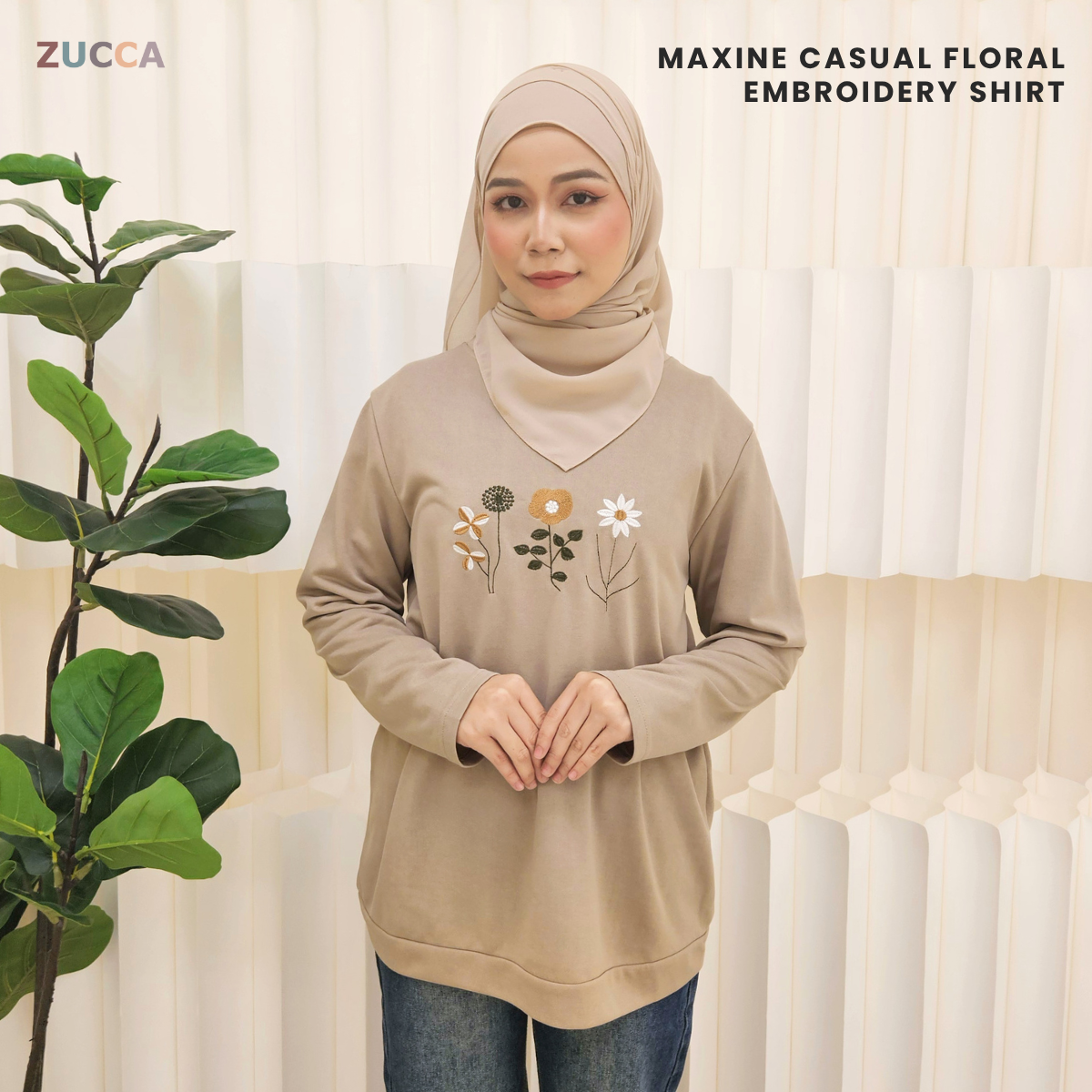 ZUCCA MAXINE BLAUS KASUAL WANITA DENGAN SULAMAN BUNGA - DM274