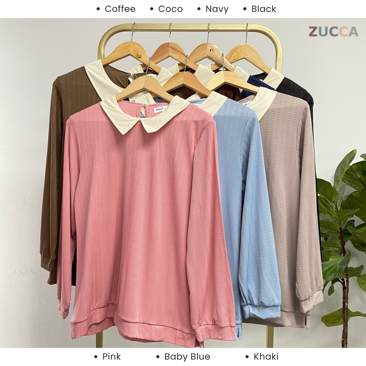 ZUCCA MEYA BLAUS RAJUT WANITA BERKOLAR DENGAN SULAMAN – DM275 KNIT BLOUSE