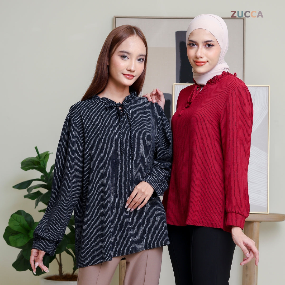 ZUCCA DAYANA KASUAL WOMEN BLOUSE RUFFLE NECK - DM279