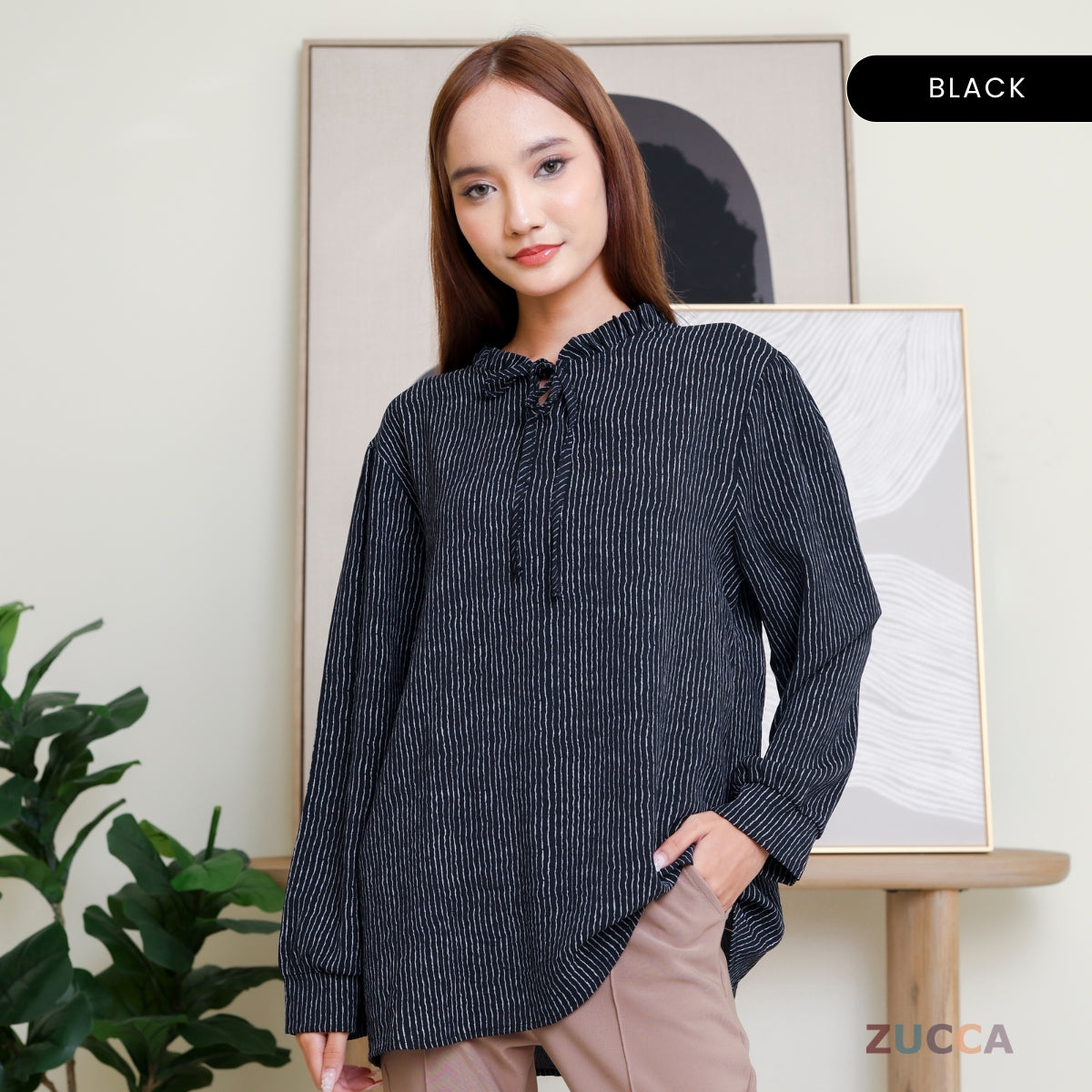 ZUCCA DAYANA KASUAL WOMEN BLOUSE RUFFLE NECK - DM279