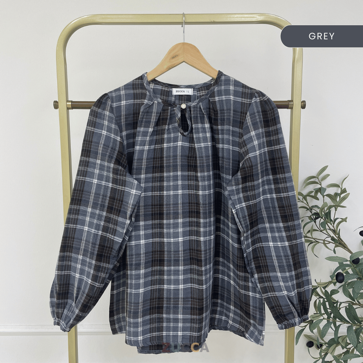 ZUCCA NANCY BLAUS WANITA KASUAL CORAK PLAID - DM282