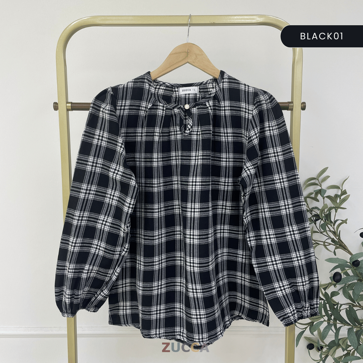 ZUCCA NANCY BLAUS WANITA KASUAL CORAK PLAID - DM282