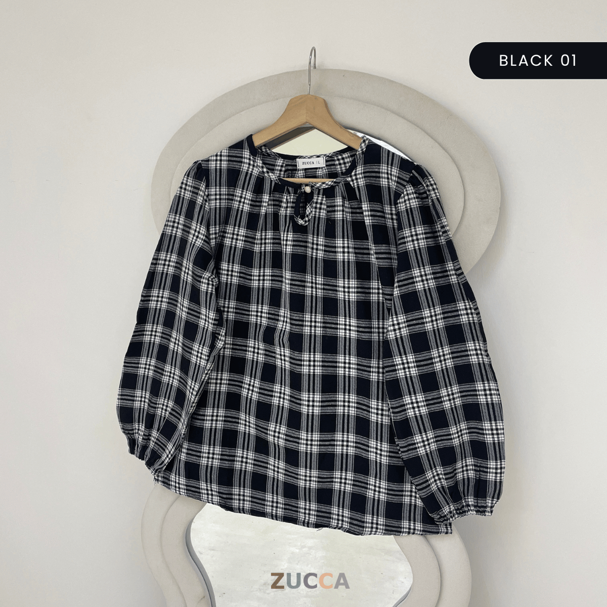 ZUCCA NANCY BLAUS WANITA KASUAL CORAK PLAID - DM282