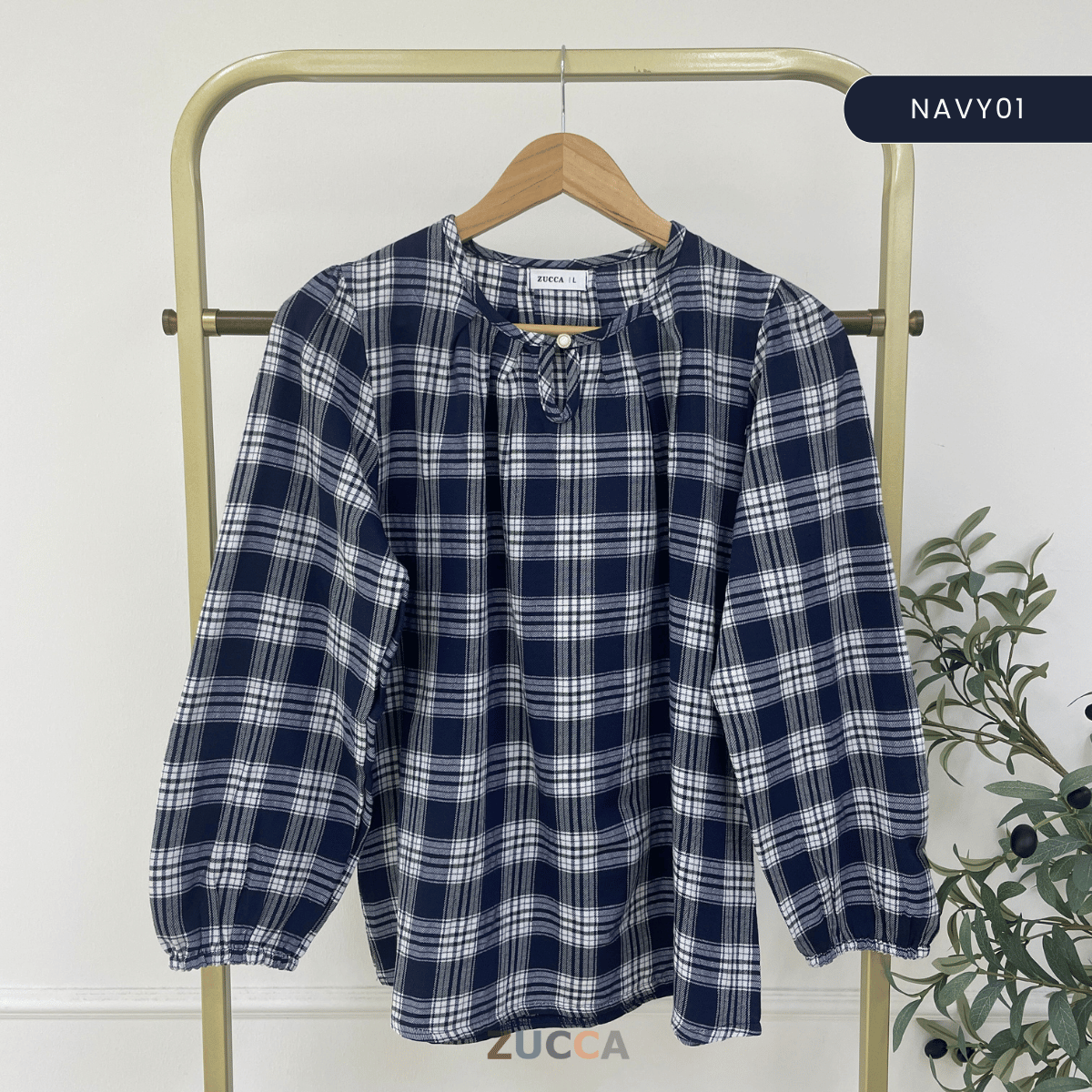 ZUCCA NANCY BLAUS WANITA KASUAL CORAK PLAID - DM282