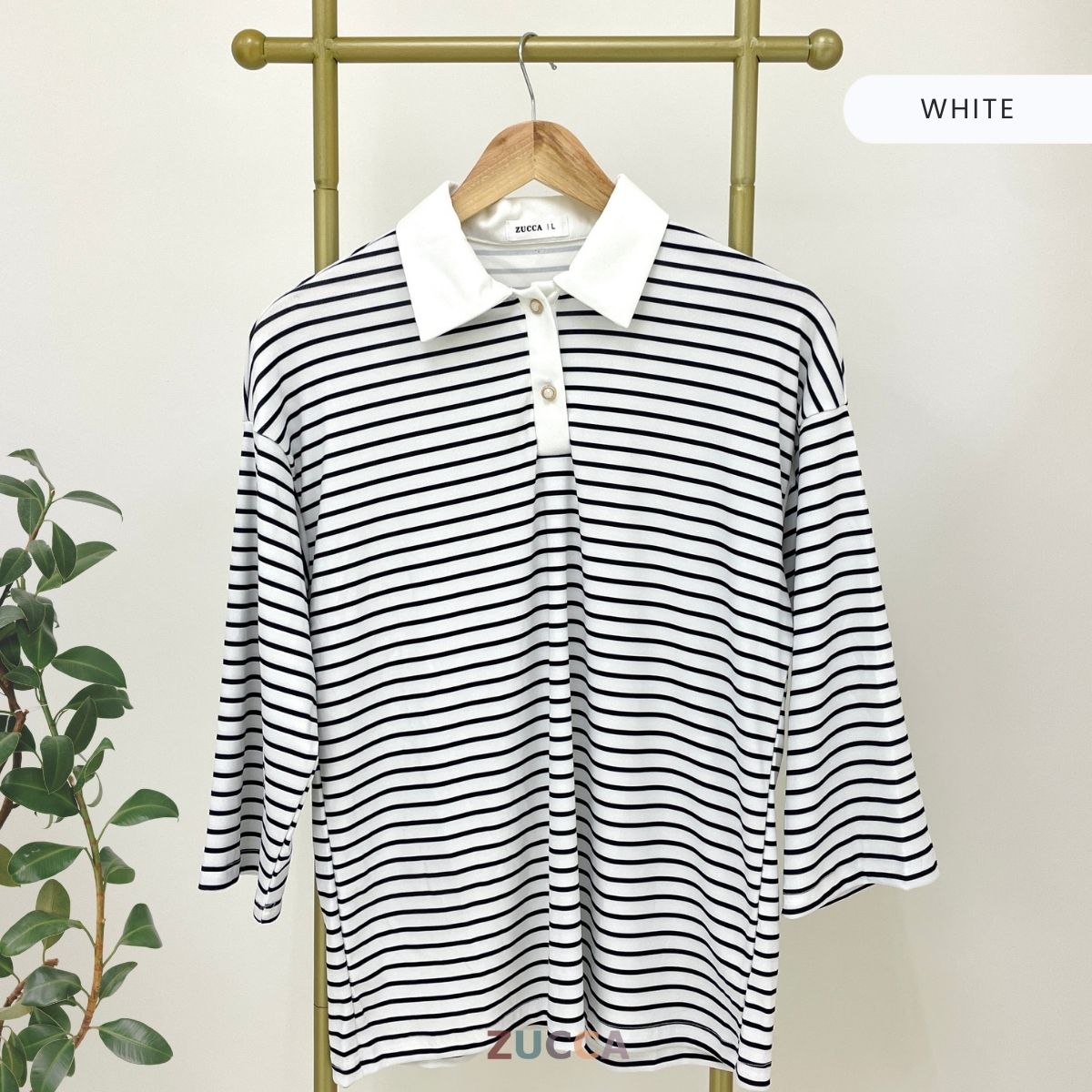ZUCCA AQEELA COLLAR STRIPE KASUAL LONG SLEEVE BAJU PEREMPUAN - DM293