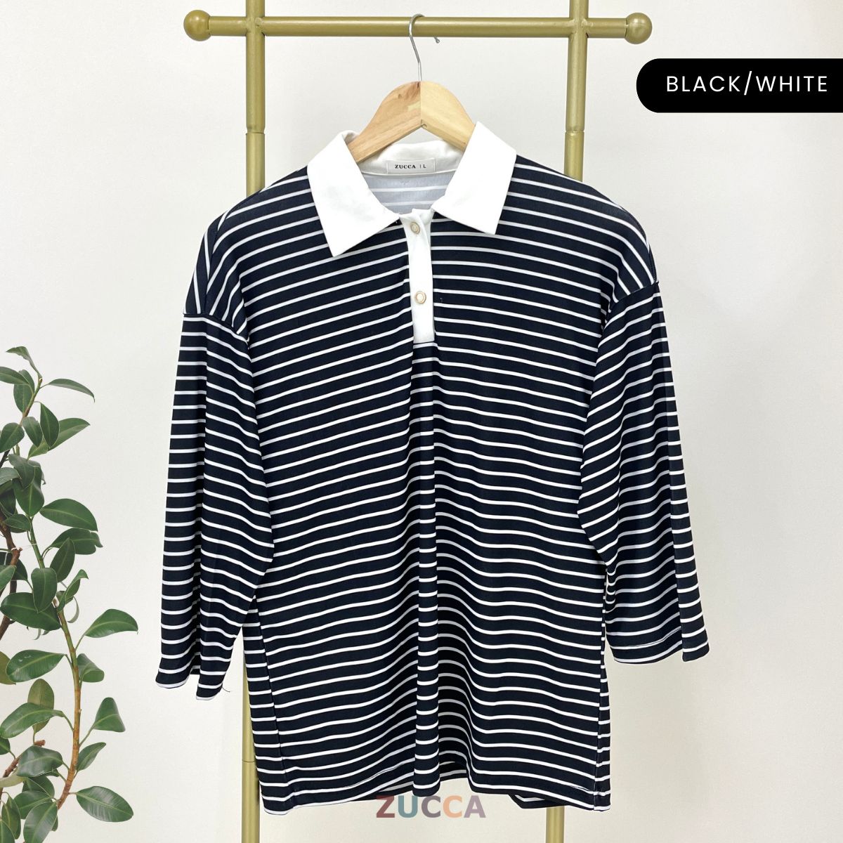 ZUCCA AQEELA COLLAR STRIPE KASUAL LONG SLEEVE BAJU PEREMPUAN - DM293