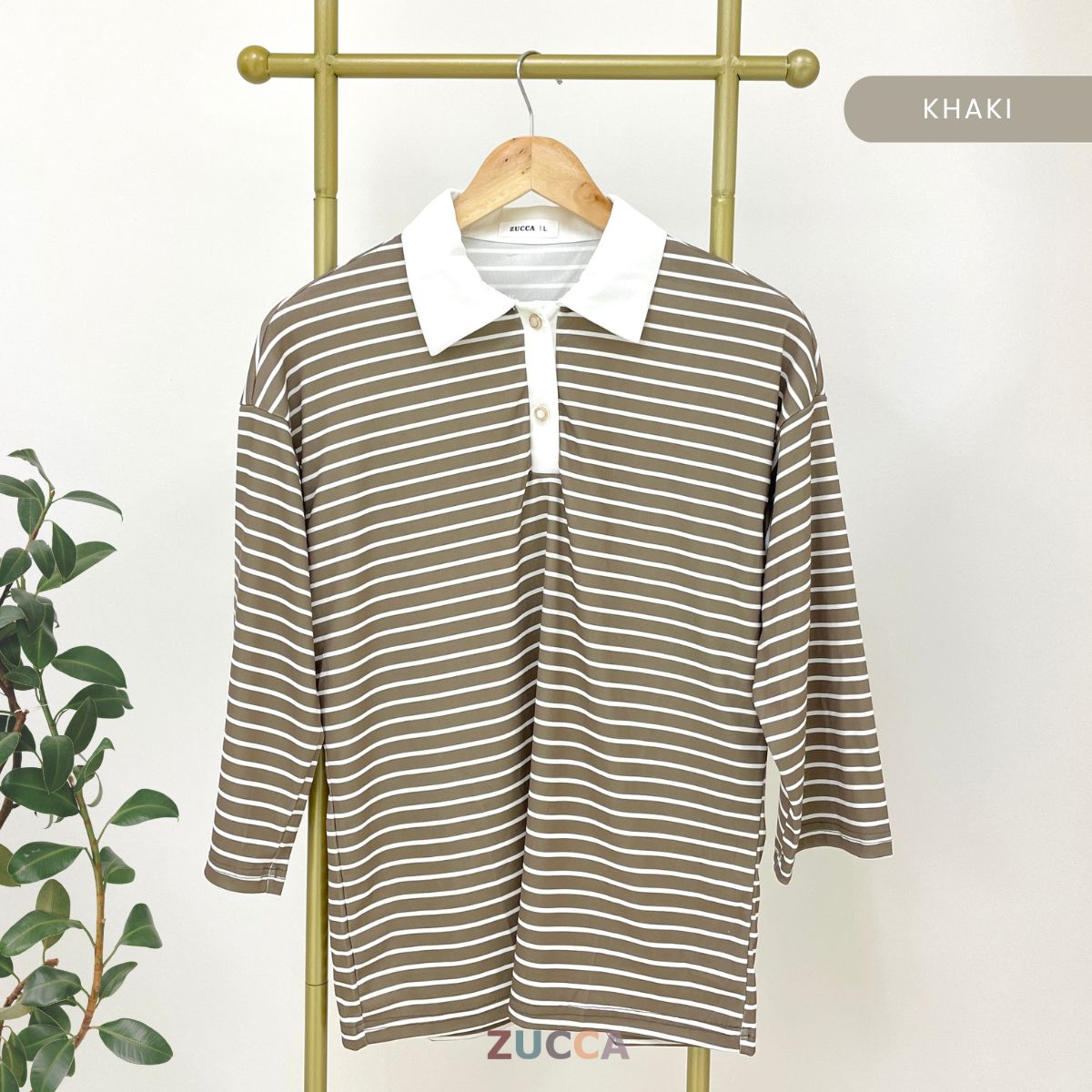 ZUCCA AQEELA COLLAR STRIPE KASUAL LONG SLEEVE BAJU PEREMPUAN - DM293
