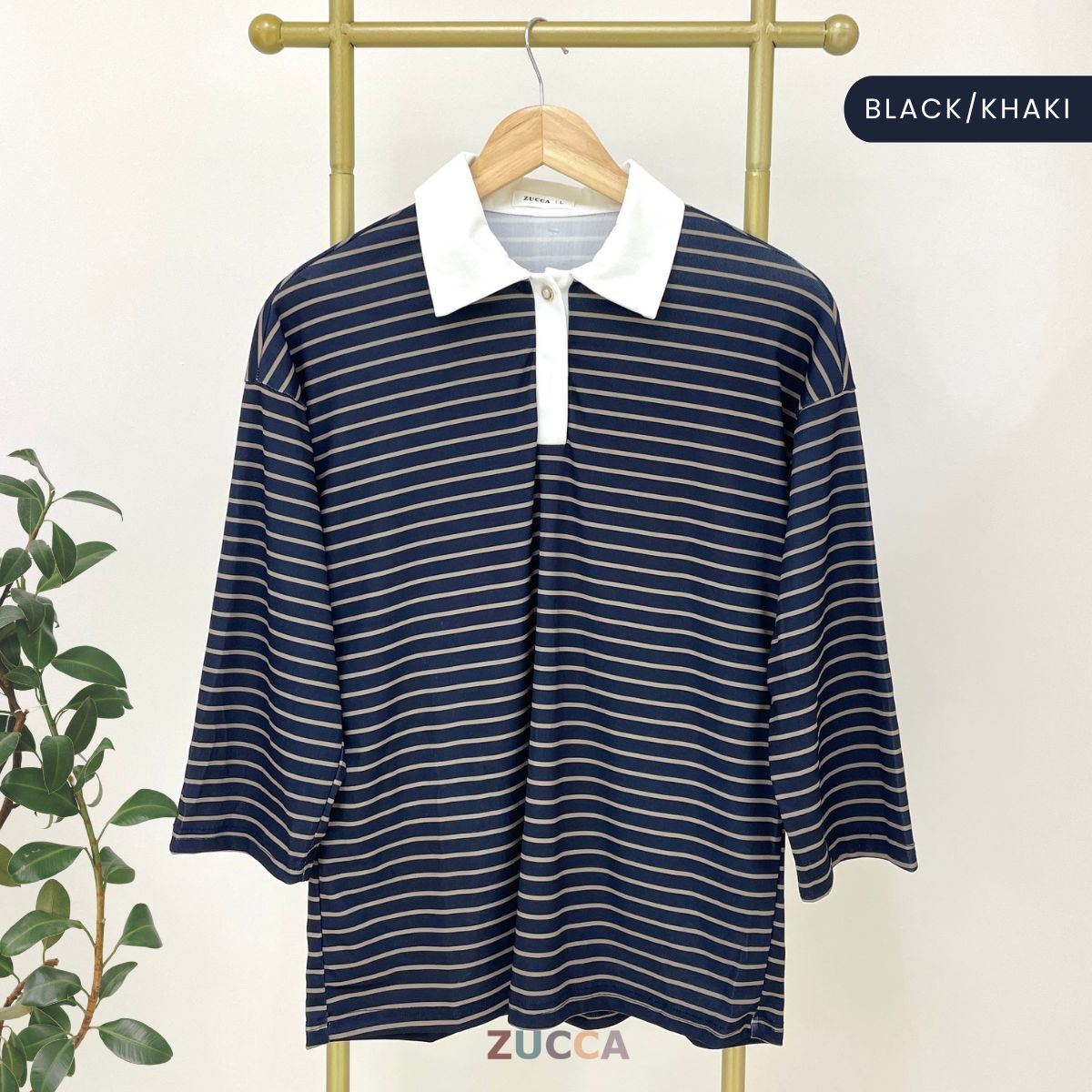 ZUCCA AQEELA COLLAR STRIPE KASUAL LONG SLEEVE BAJU PEREMPUAN - DM293