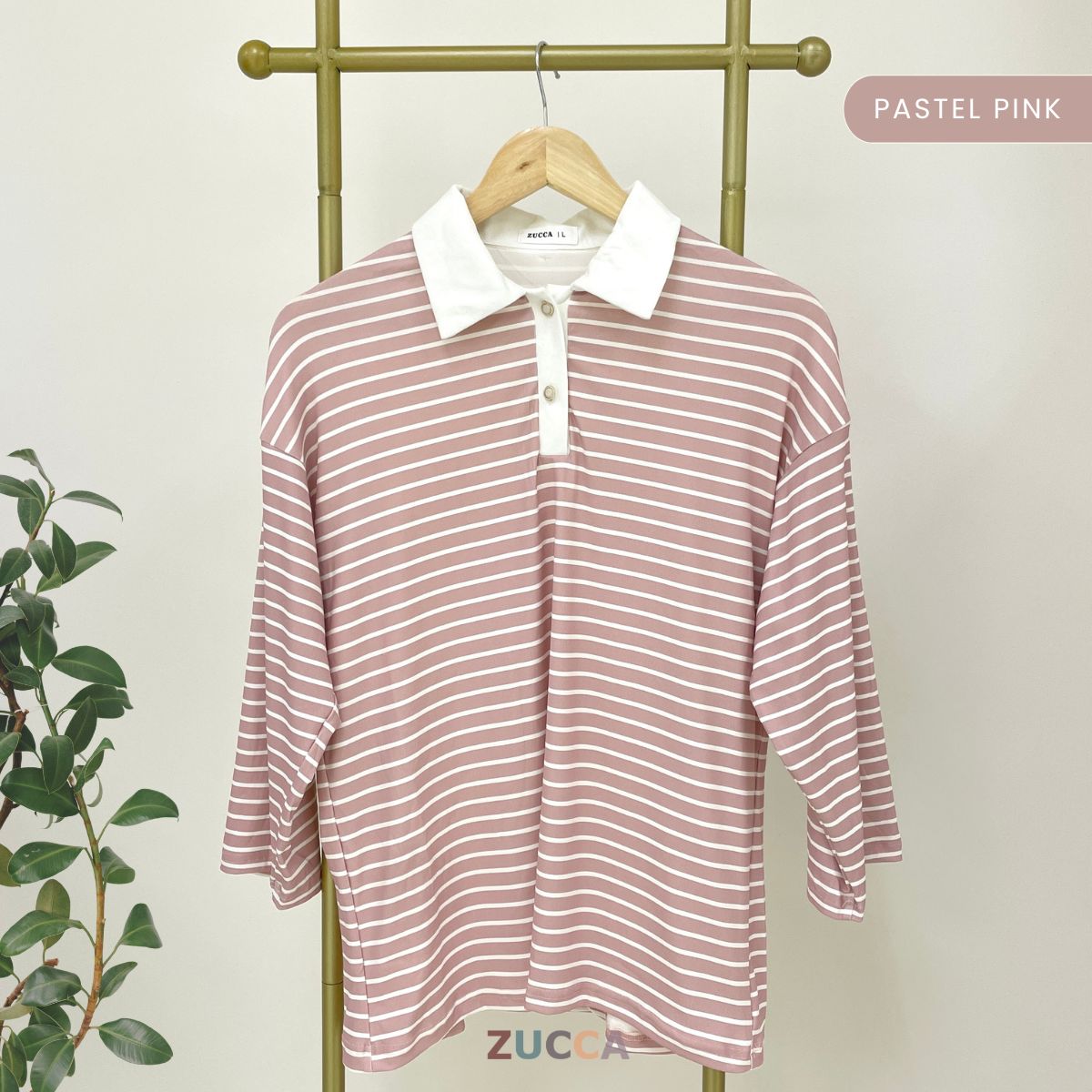 ZUCCA AQEELA COLLAR STRIPE KASUAL LONG SLEEVE BAJU PEREMPUAN - DM293