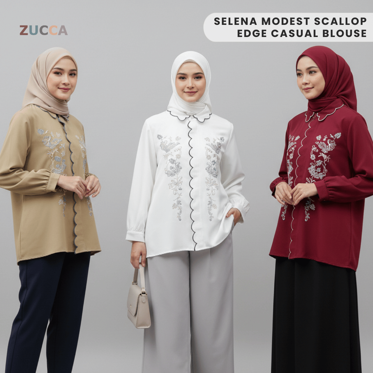 ZUCCA SELENA MODEST SCALLOP EDGE CASUAL BLOUSE - DM295