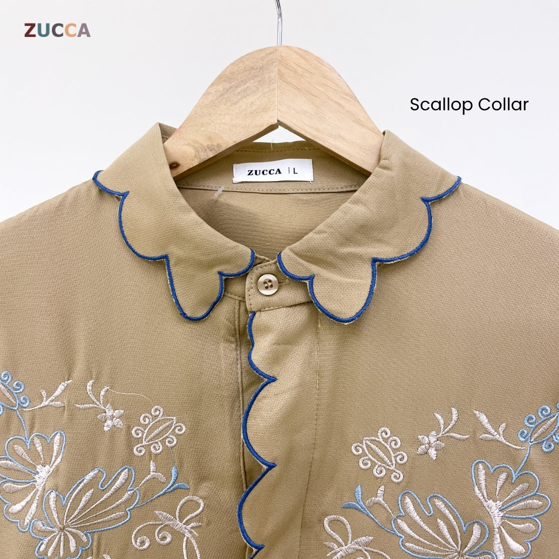 ZUCCA SELENA MODEST SCALLOP EDGE CASUAL BLOUSE - DM295