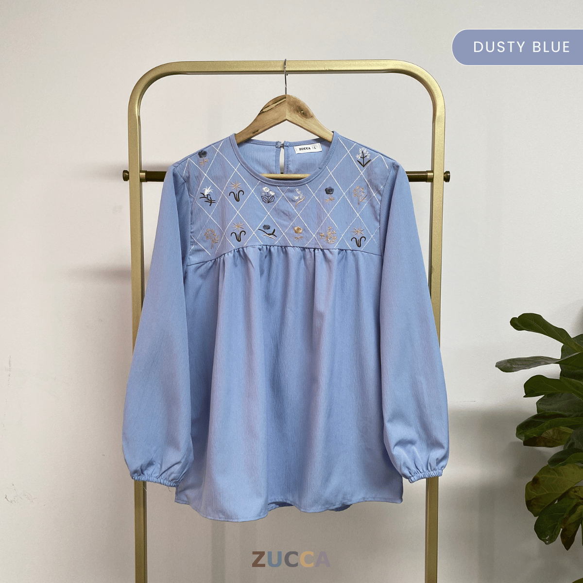 ZUCCA DIANE EMBROIDERY ROUND NECK CASUAL BLOUSE - DM 296