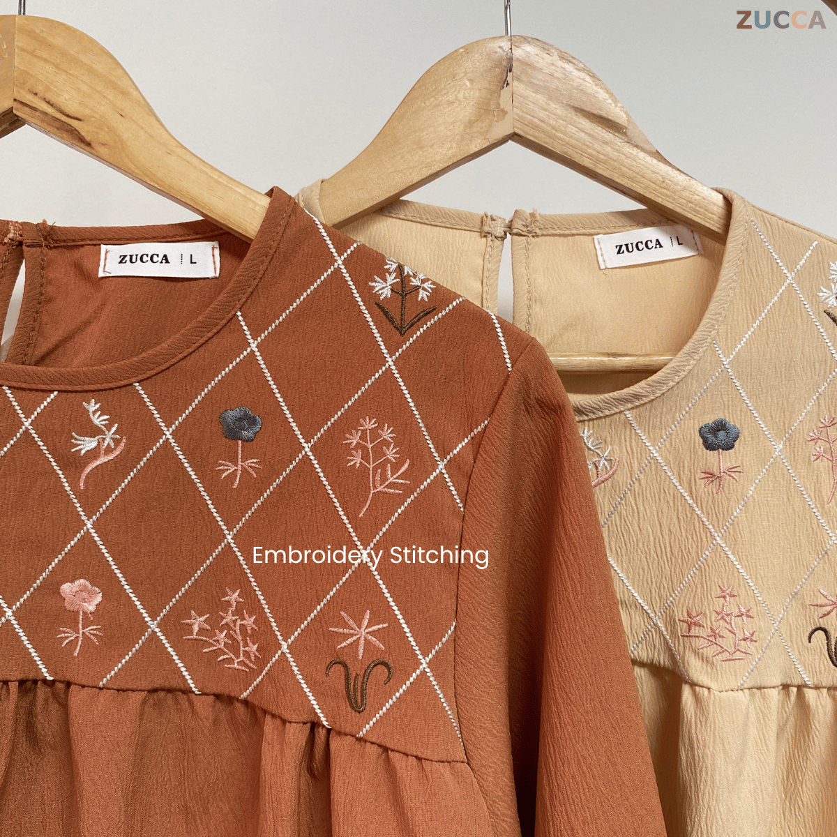 ZUCCA DIANE EMBROIDERY ROUND NECK CASUAL BLOUSE - DM 296