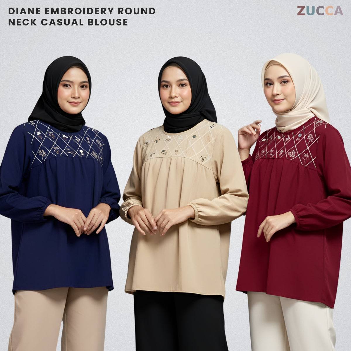 ZUCCA DIANE EMBROIDERY ROUND NECK CASUAL BLOUSE - DM 296