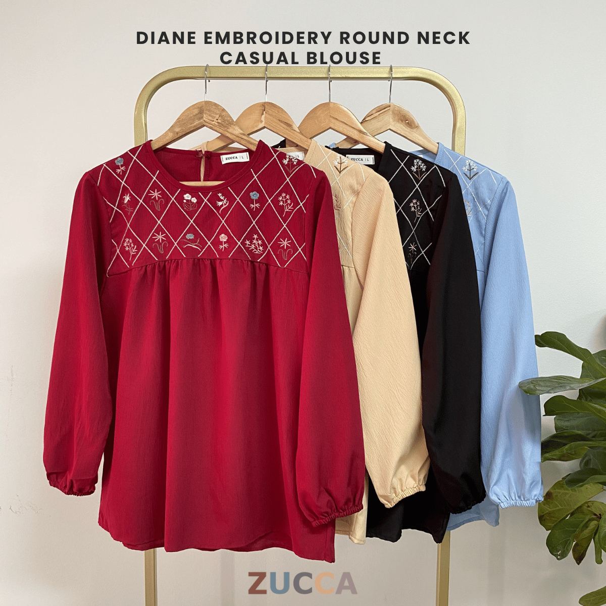 ZUCCA DIANE EMBROIDERY ROUND NECK CASUAL BLOUSE - DM 296