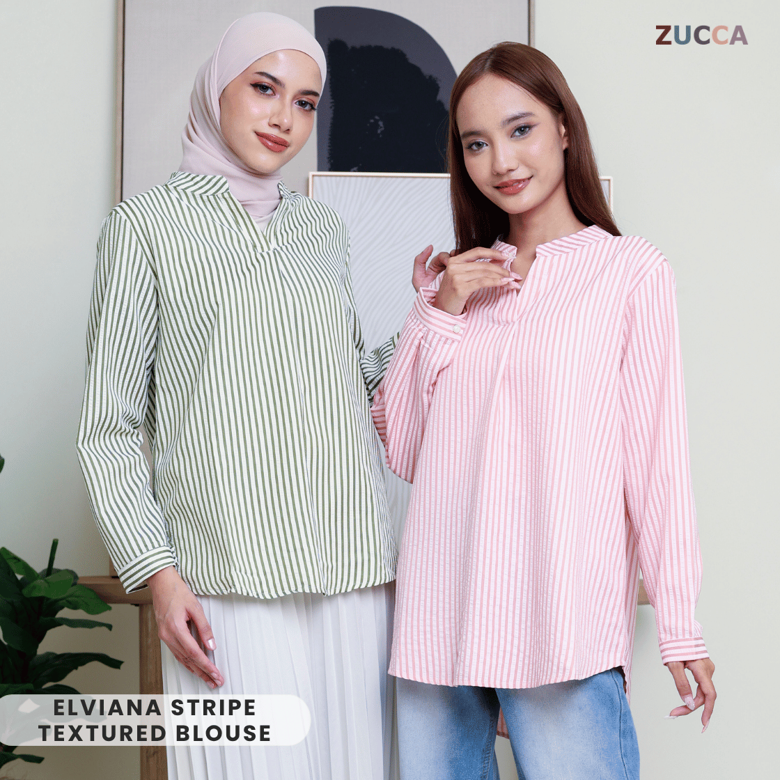 ZUCCA ELVIANA STRIPE TEXTURED BLOUSE-DM300