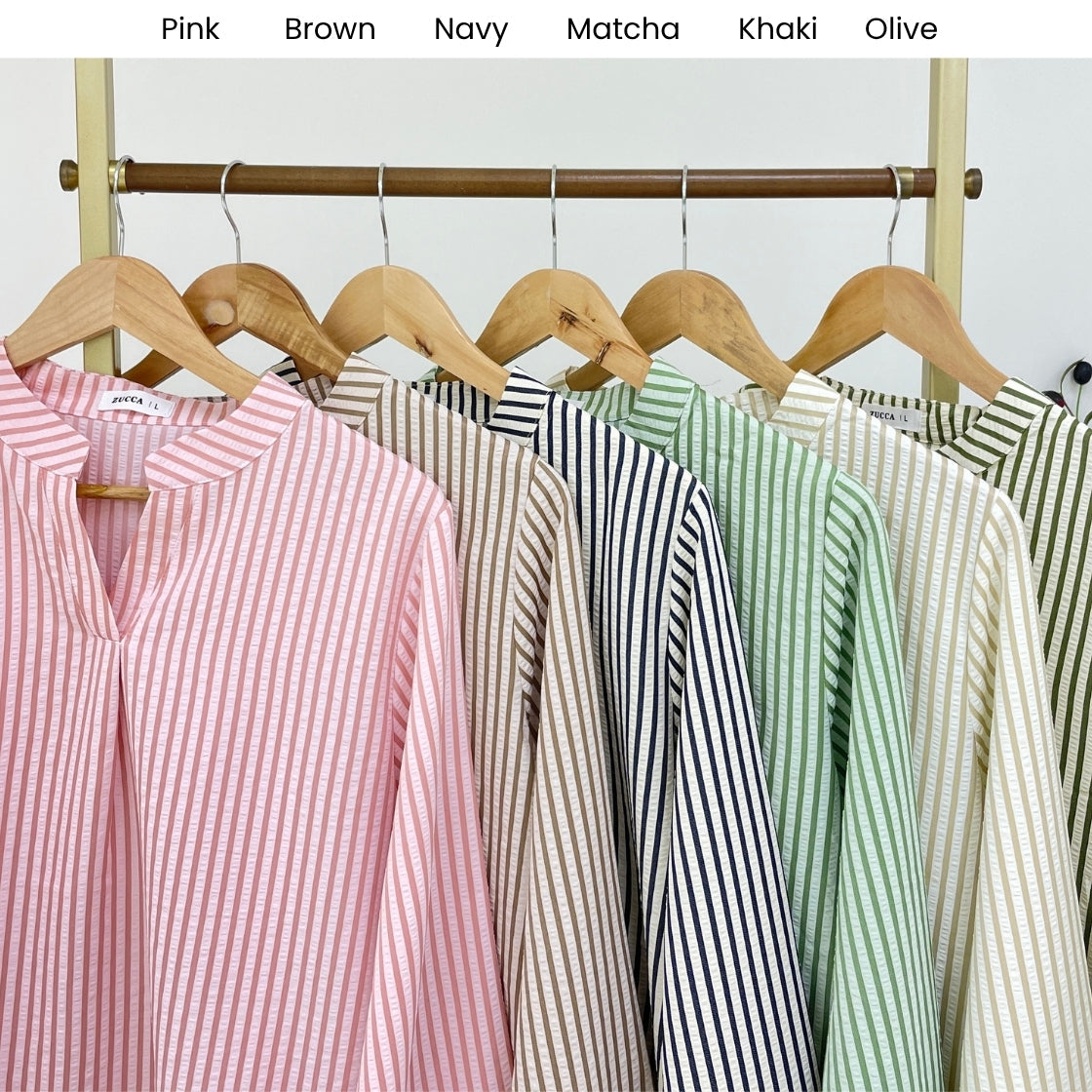 ZUCCA ELVIANA STRIPE TEXTURED BLOUSE-DM300