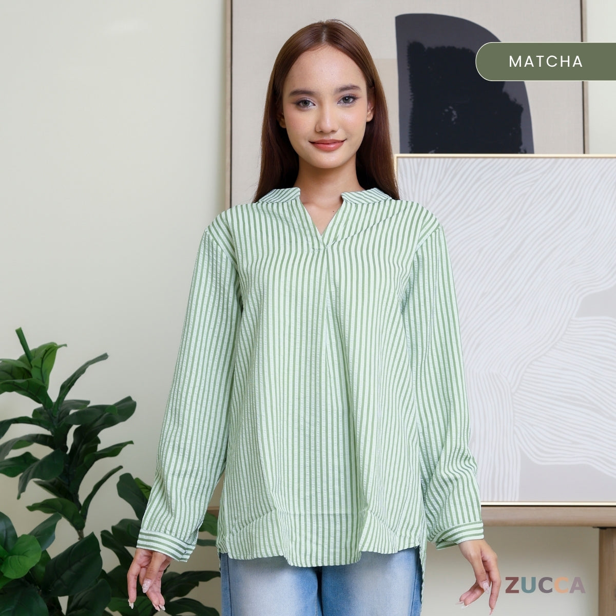 ZUCCA ELVIANA STRIPE TEXTURED BLOUSE-DM300