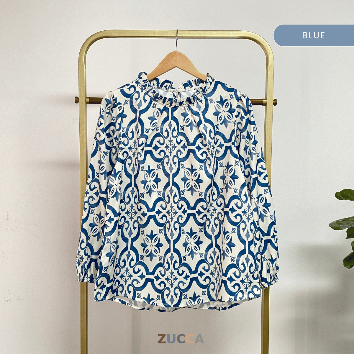 ZUCCA IWANA PRINTED RUFFLE NECK BLOUSE - DM303