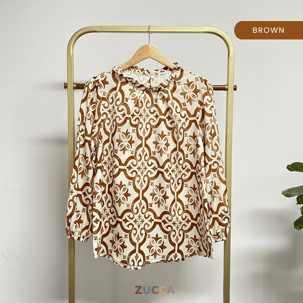 ZUCCA IWANA PRINTED RUFFLE NECK BLOUSE - DM303