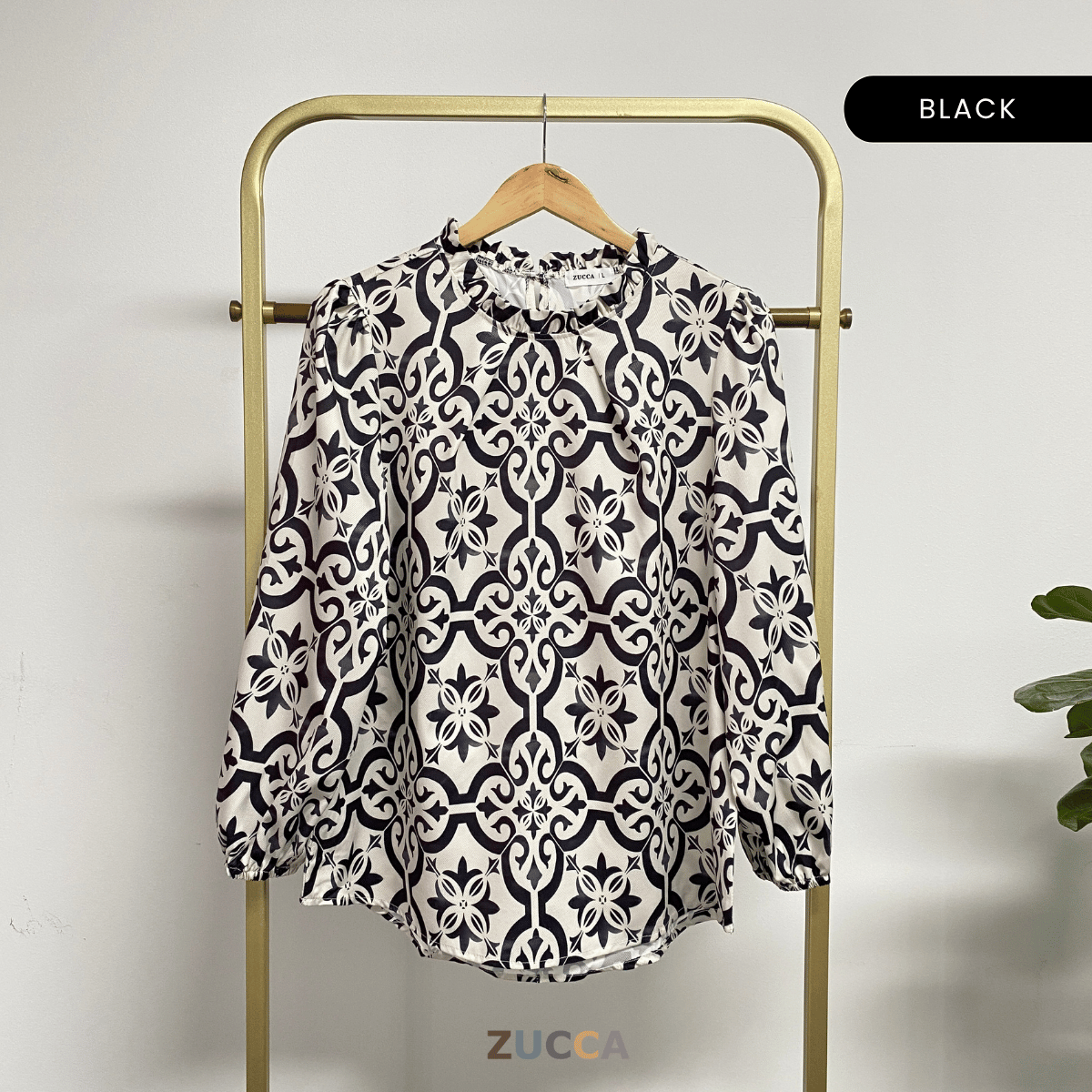 ZUCCA IWANA PRINTED RUFFLE NECK BLOUSE - DM303