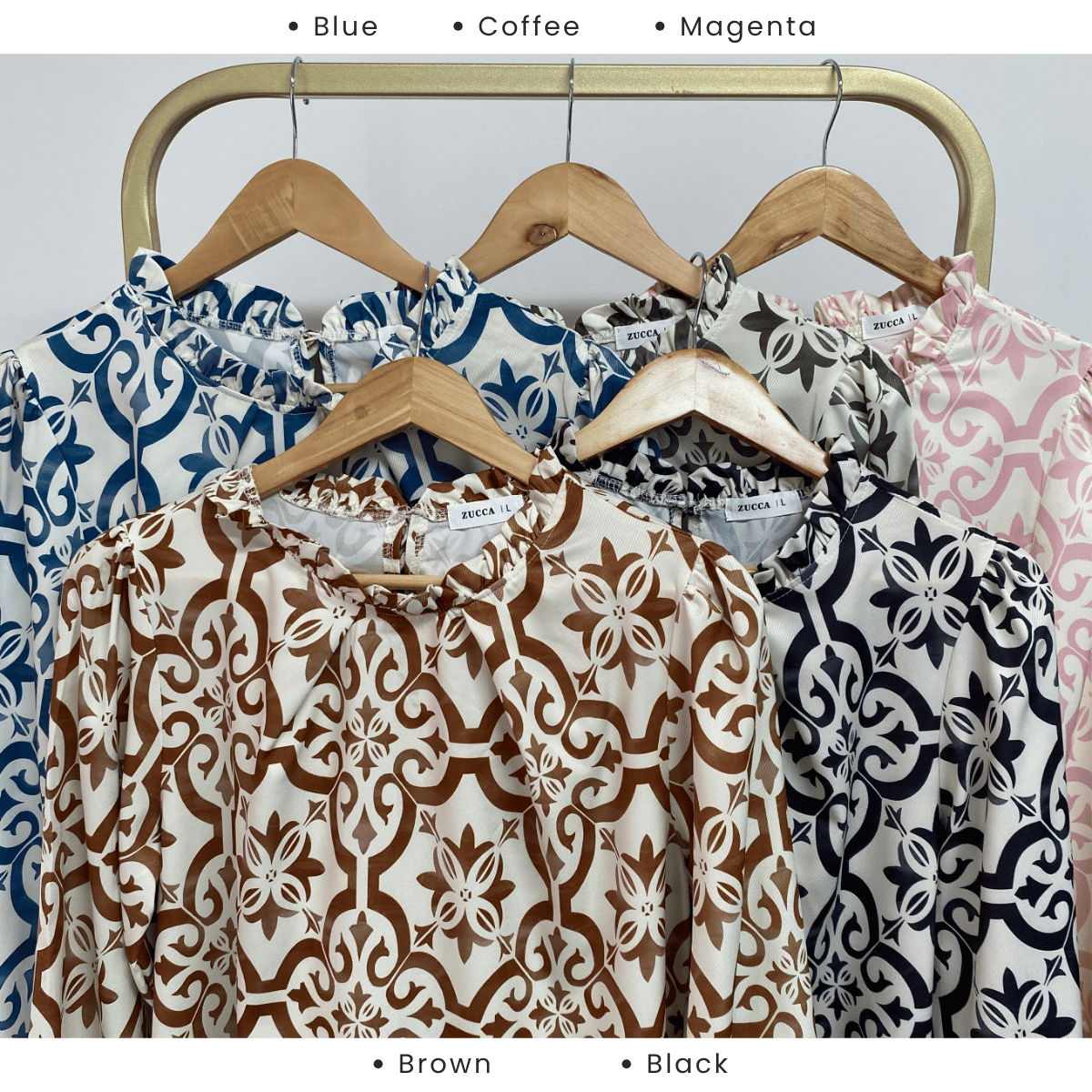 ZUCCA IWANA PRINTED RUFFLE NECK BLOUSE - DM303