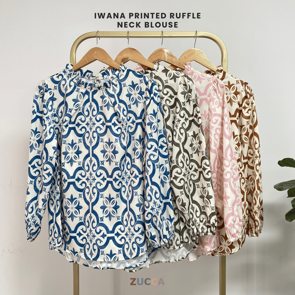 ZUCCA IWANA PRINTED RUFFLE NECK BLOUSE - DM303