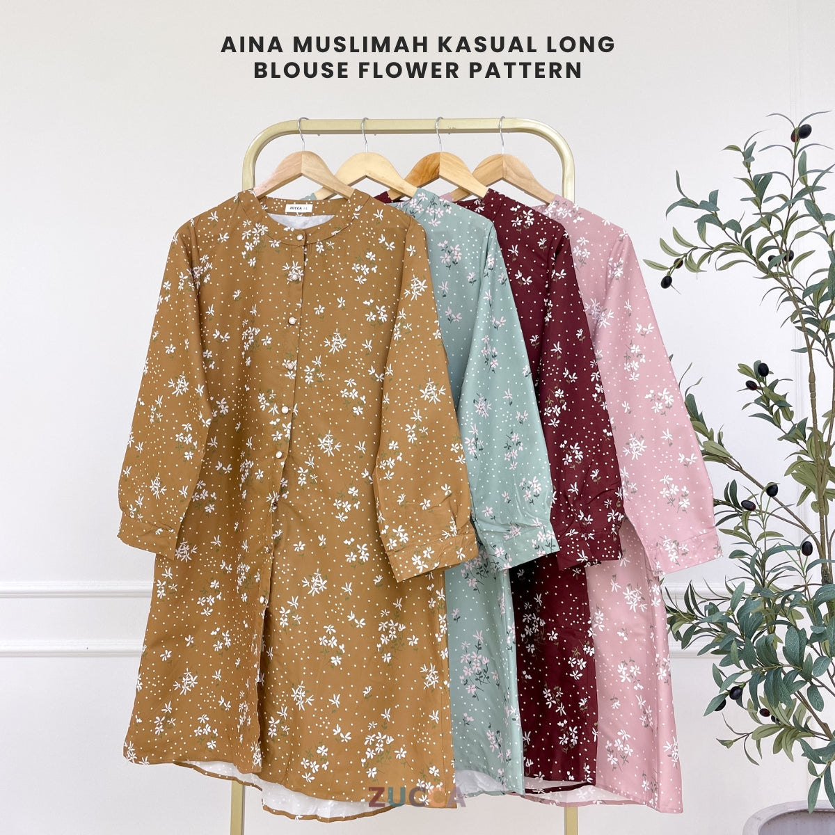 ZUCCA AINA MUSLIMAH KASUAL LONG BLOUSE FLOWER PATTERN - DM306