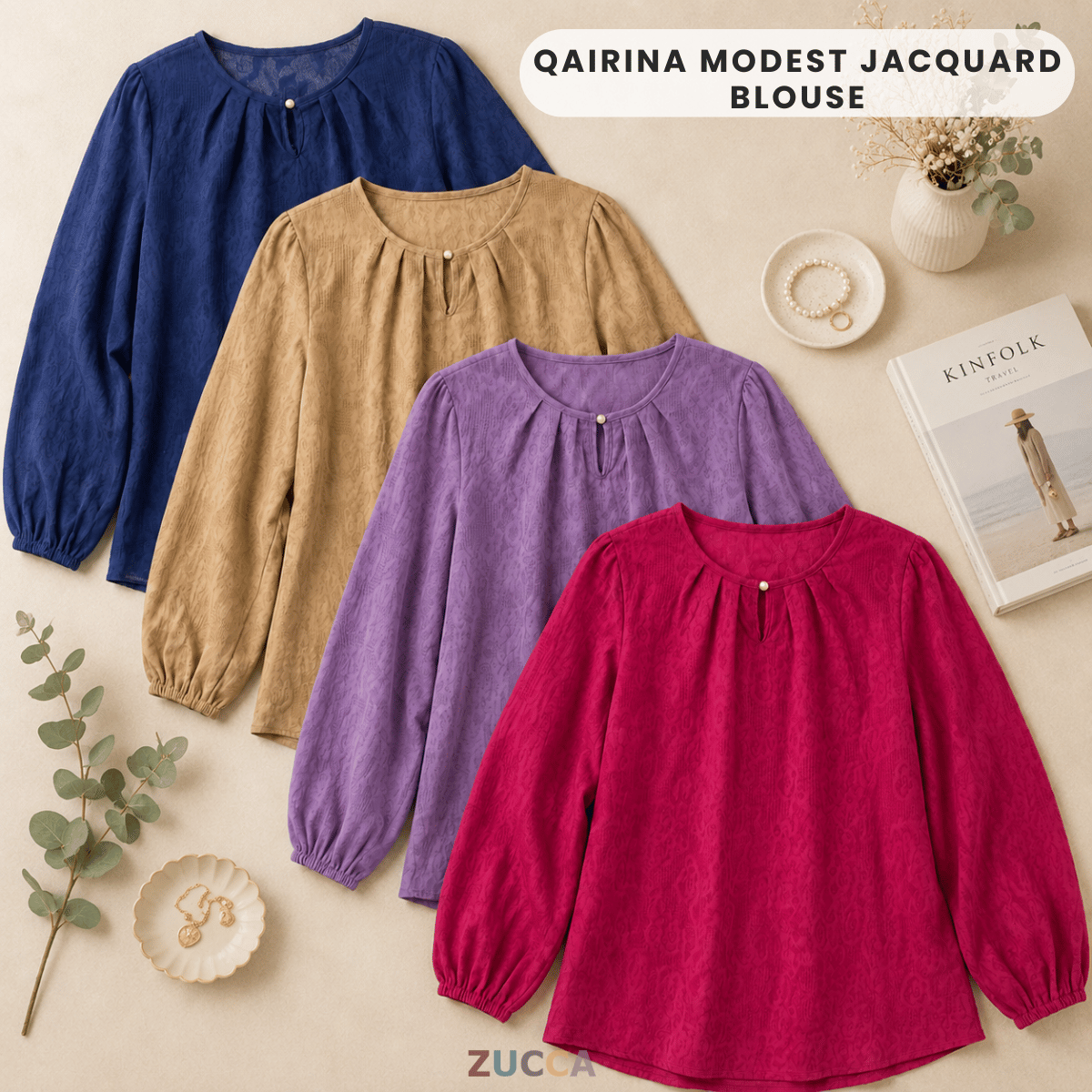 ZUCCA QAIRINA MODEST JACQUARD BLOUSE-DM308 Tops