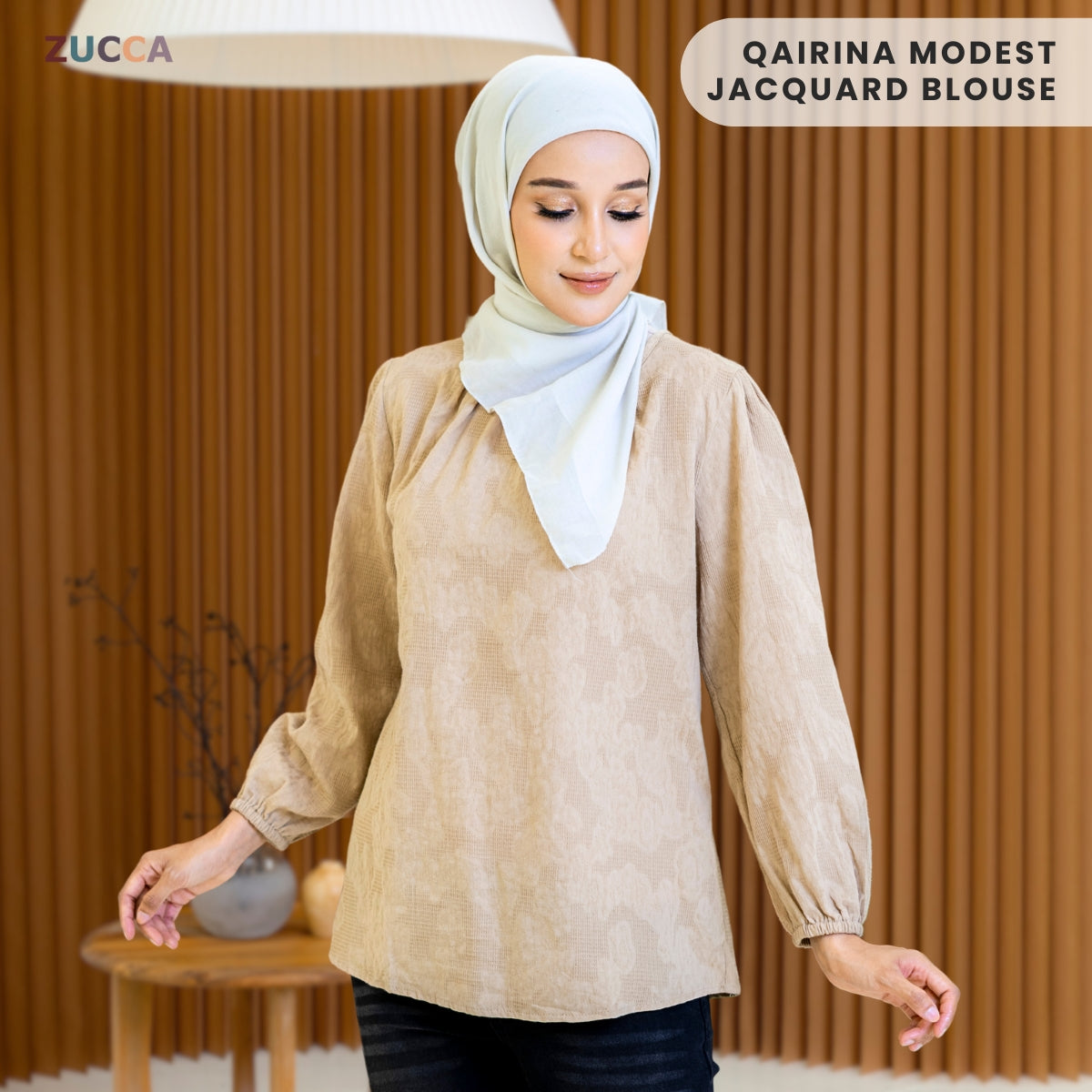 ZUCCA QAIRINA MODEST JACQUARD BLOUSE-DM308 Tops