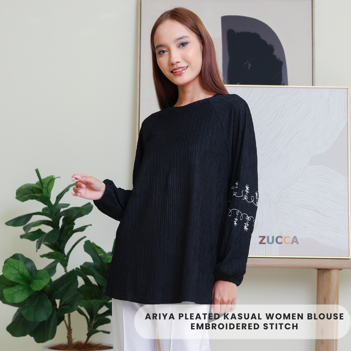 ZUCCA ARIYA KASUAL PLEATED BLOUSE LONG SLEEVE - DM319