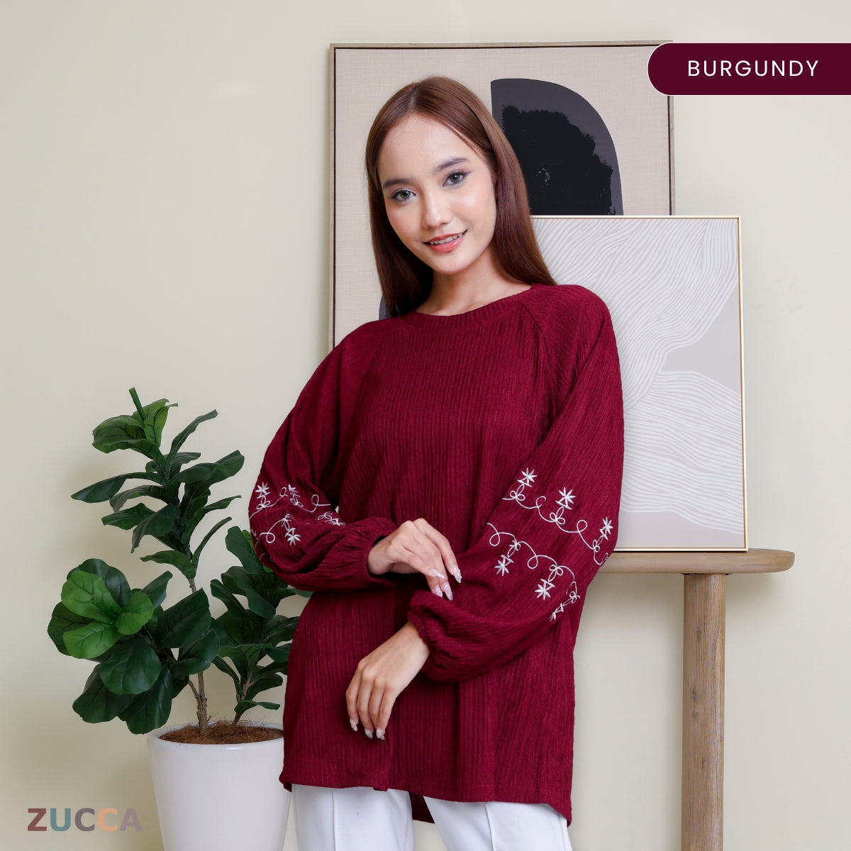 ZUCCA ARIYA KASUAL PLEATED BLOUSE LONG SLEEVE - DM319