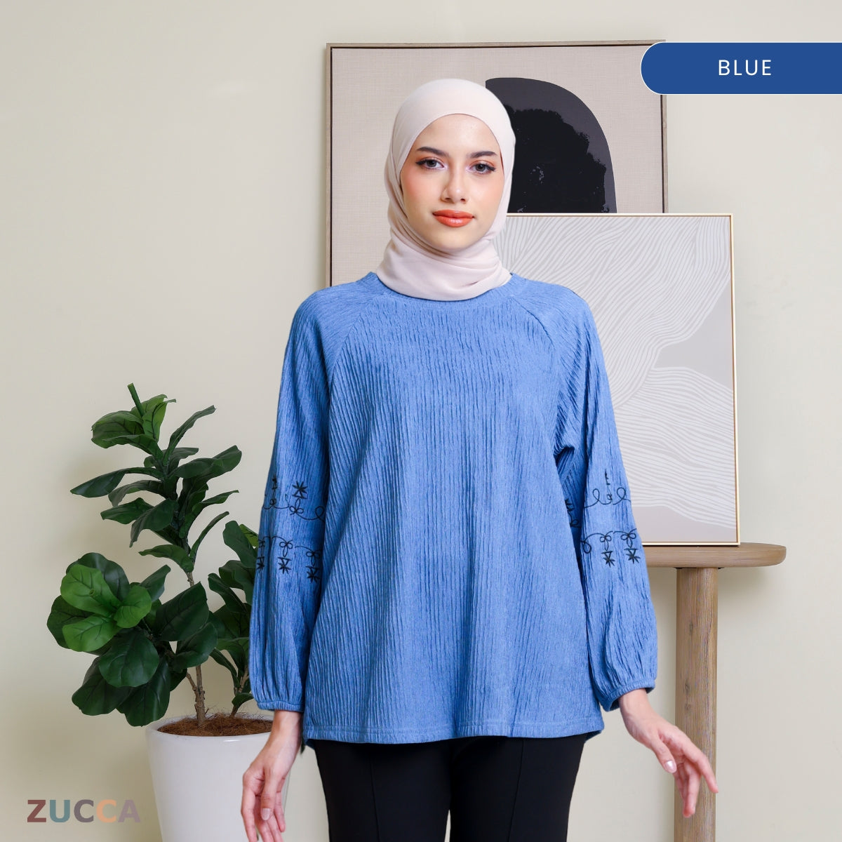 ZUCCA ARIYA KASUAL PLEATED BLOUSE LONG SLEEVE - DM319