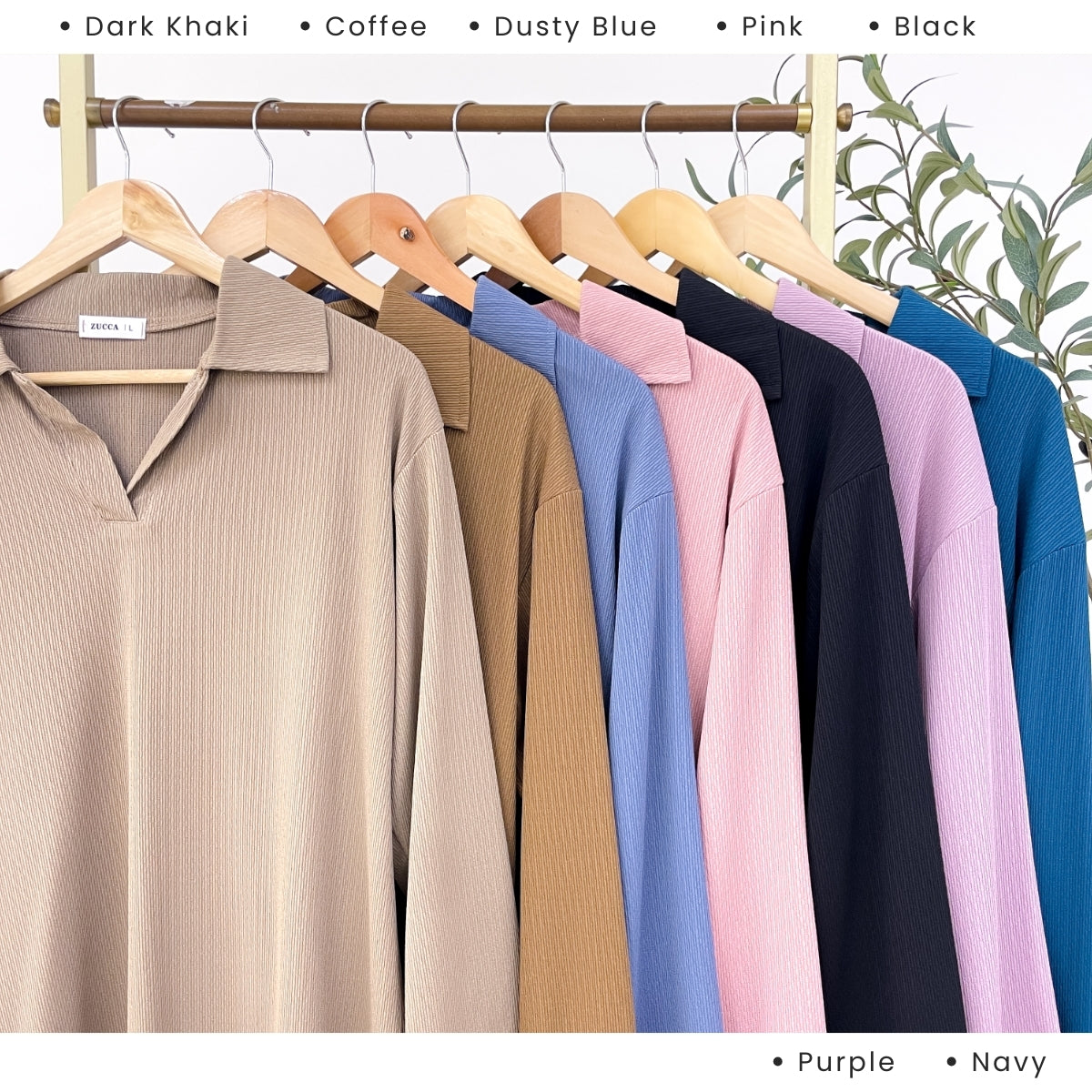 ZUCCA HAIRA WOMEN KASUAL PLAIN BLOUSE V-NECK COLLAR - DM320