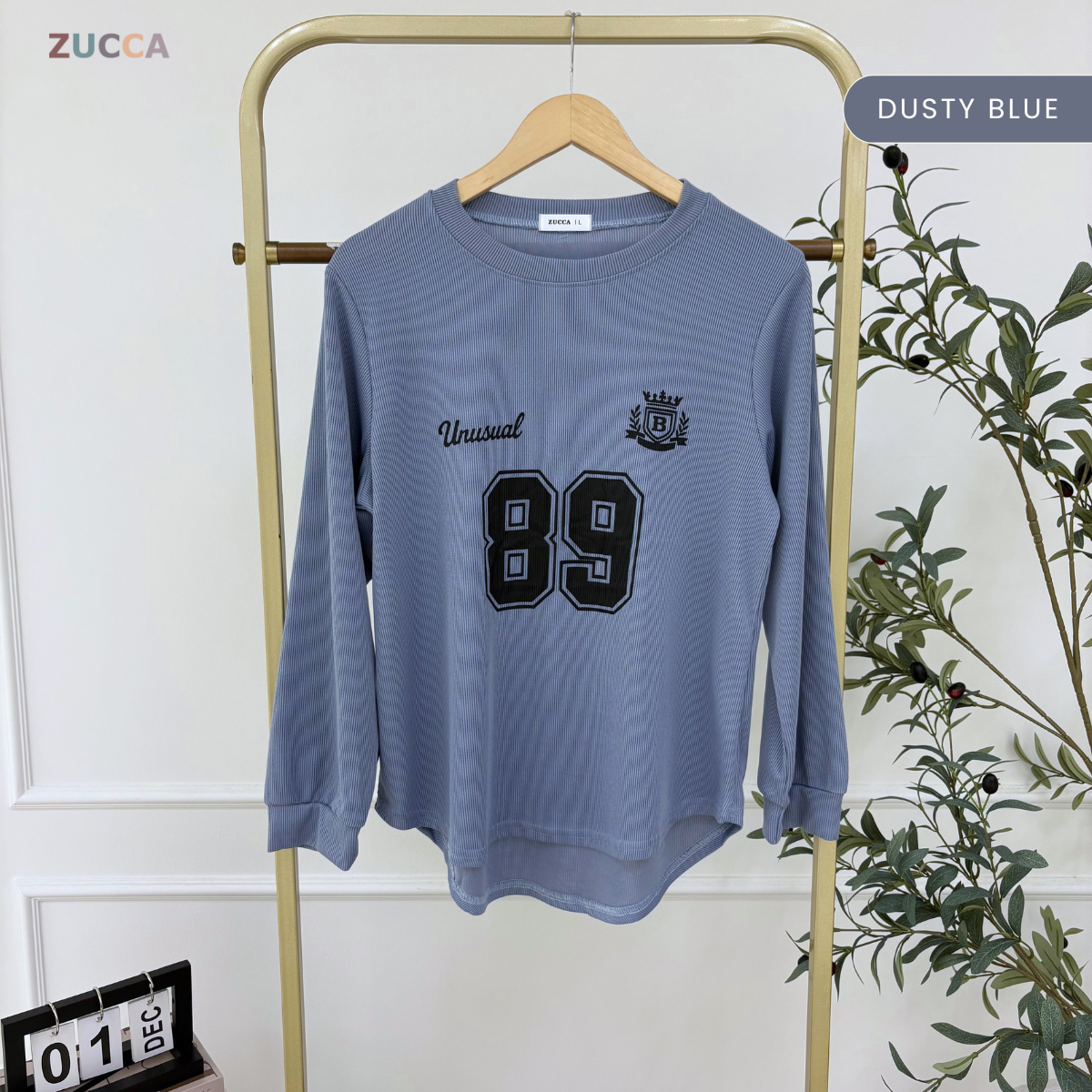 ZUCCA MELIA CASUAL RIBBED LONG SLEEVE TEE - DM321