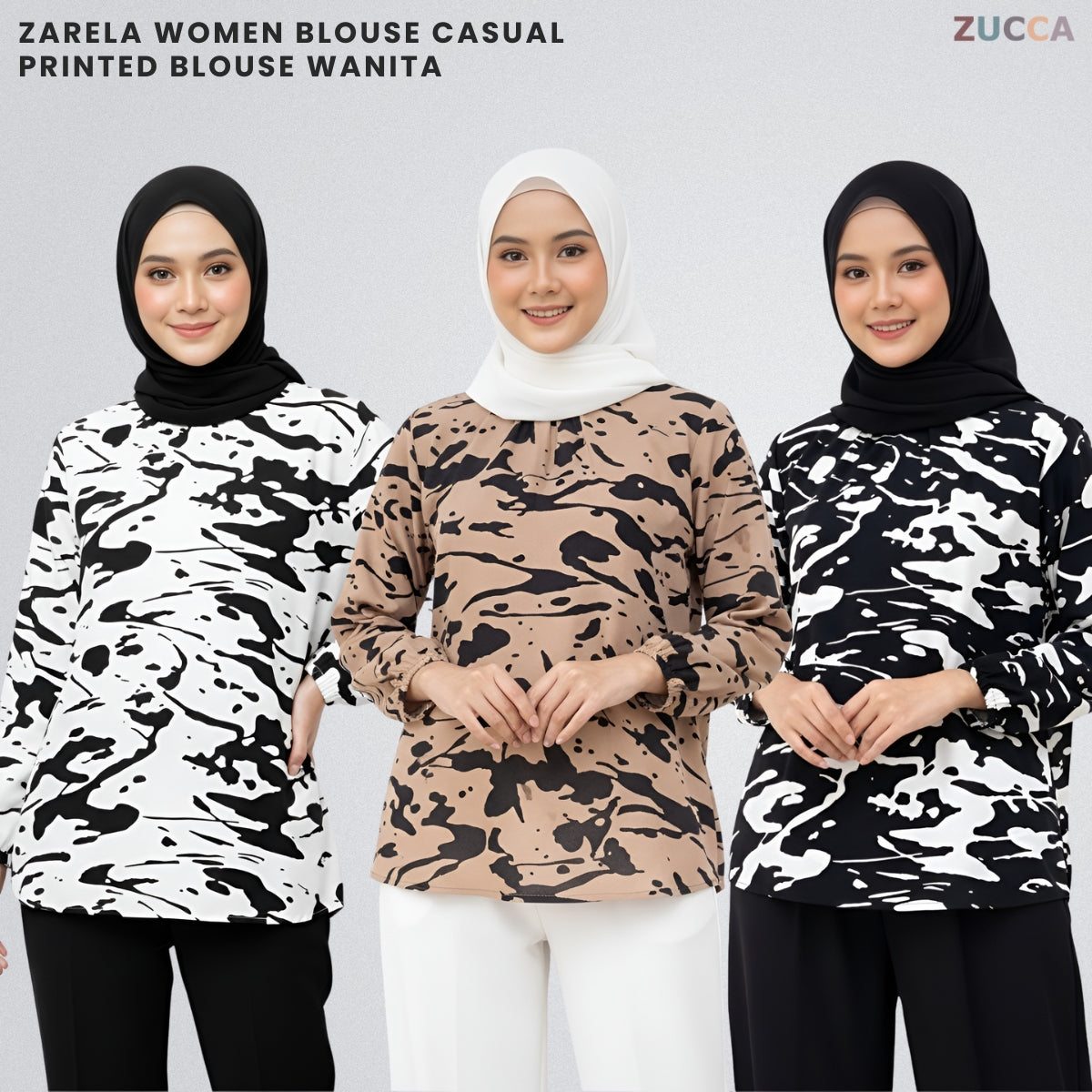 ZUCCA ZARELA WOMEN BLOUSE CASUAL PRINTED BLOUSE WANITA - DM330