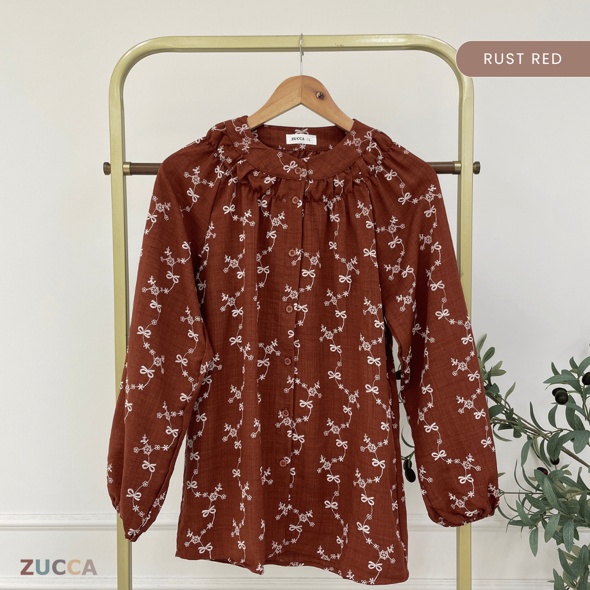 ZUCCA DELYRA EMBROIDERED RIBBON FLORAL MODEST BLOUSE - DM334