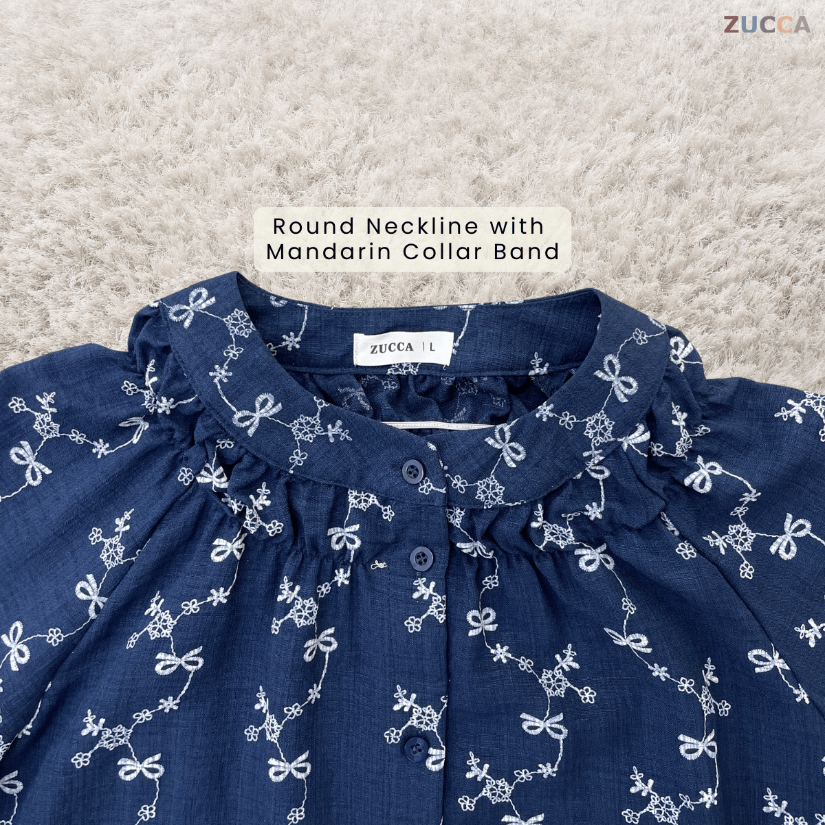 ZUCCA DELYRA EMBROIDERED RIBBON FLORAL MODEST BLOUSE - DM334