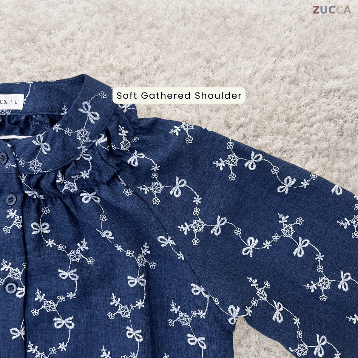 ZUCCA DELYRA EMBROIDERED RIBBON FLORAL MODEST BLOUSE - DM334