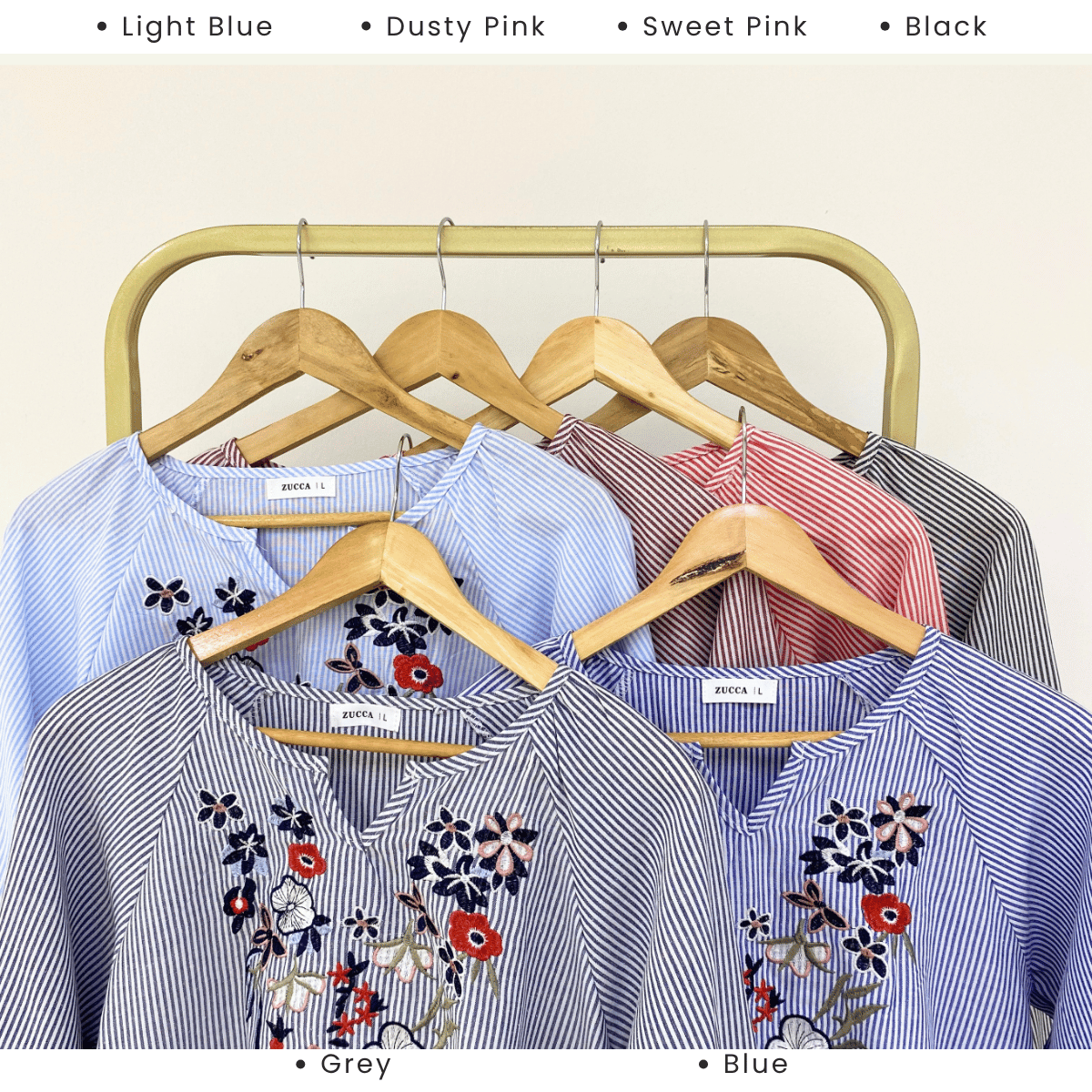 ZUCCA ELENA FLORAL EMBROIDERY STRIPE TOP-DM341