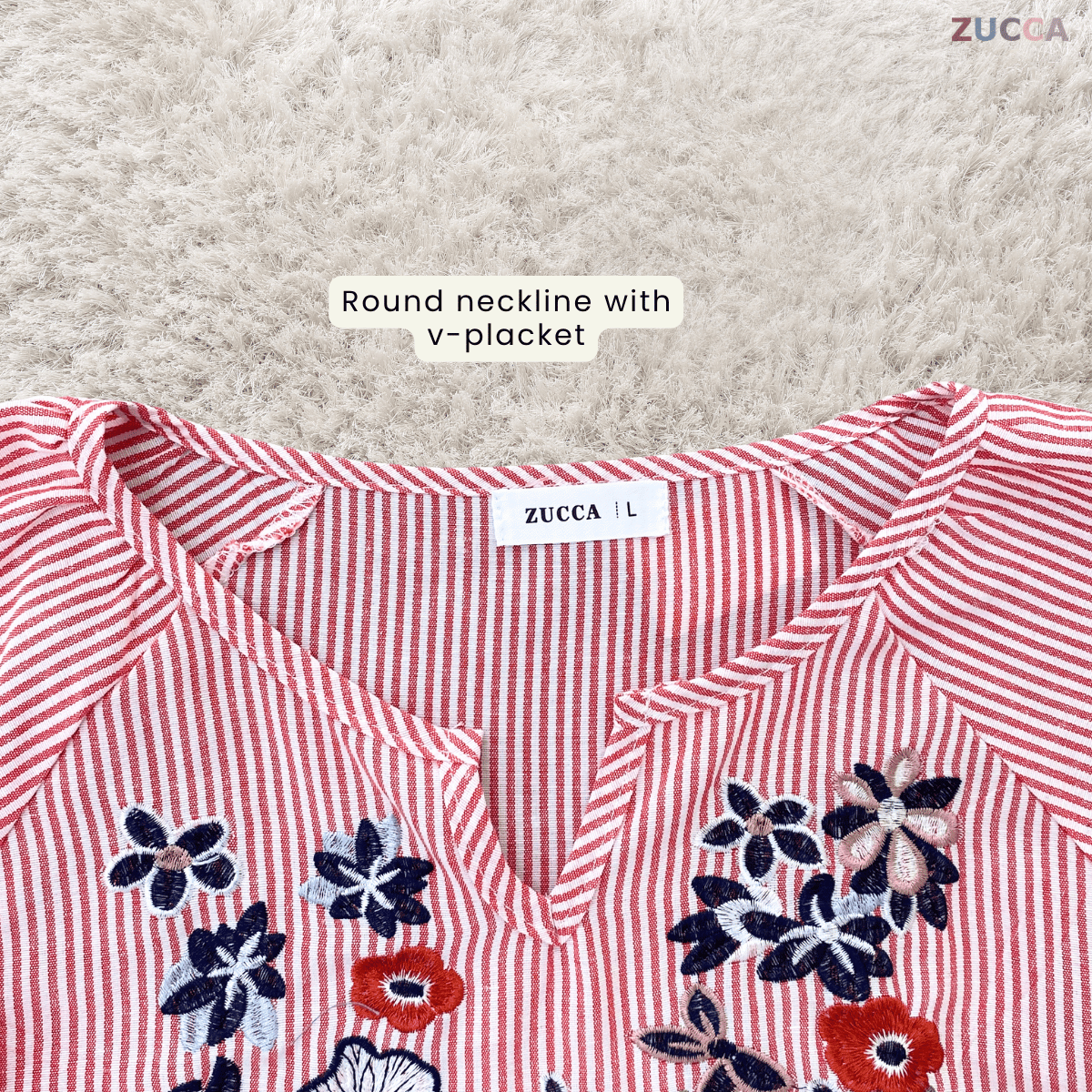 ZUCCA ELENA FLORAL EMBROIDERY STRIPE TOP-DM341