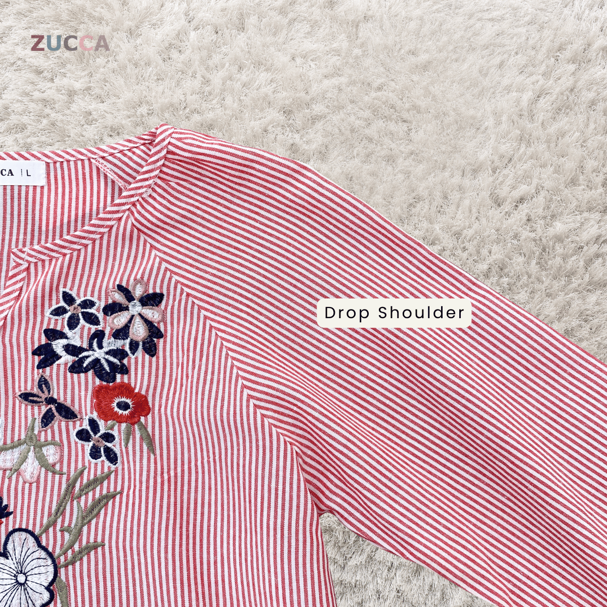 ZUCCA ELENA FLORAL EMBROIDERY STRIPE TOP-DM341