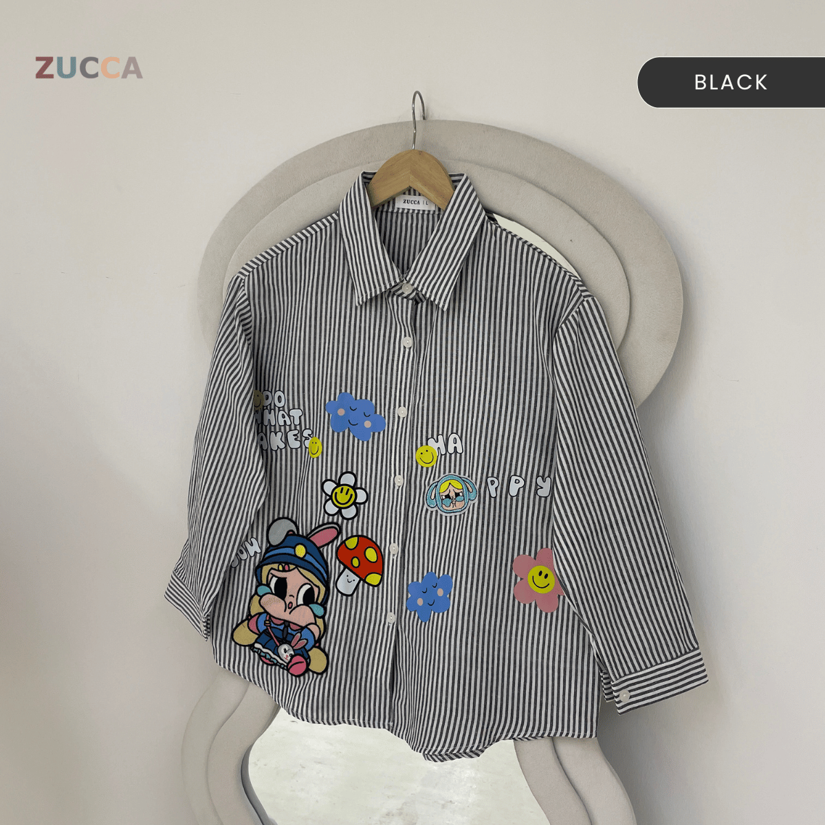 ZUCCA HAZEL EMBROIDERED STRIPE BLOUSE LONG SLEEVE - DM346