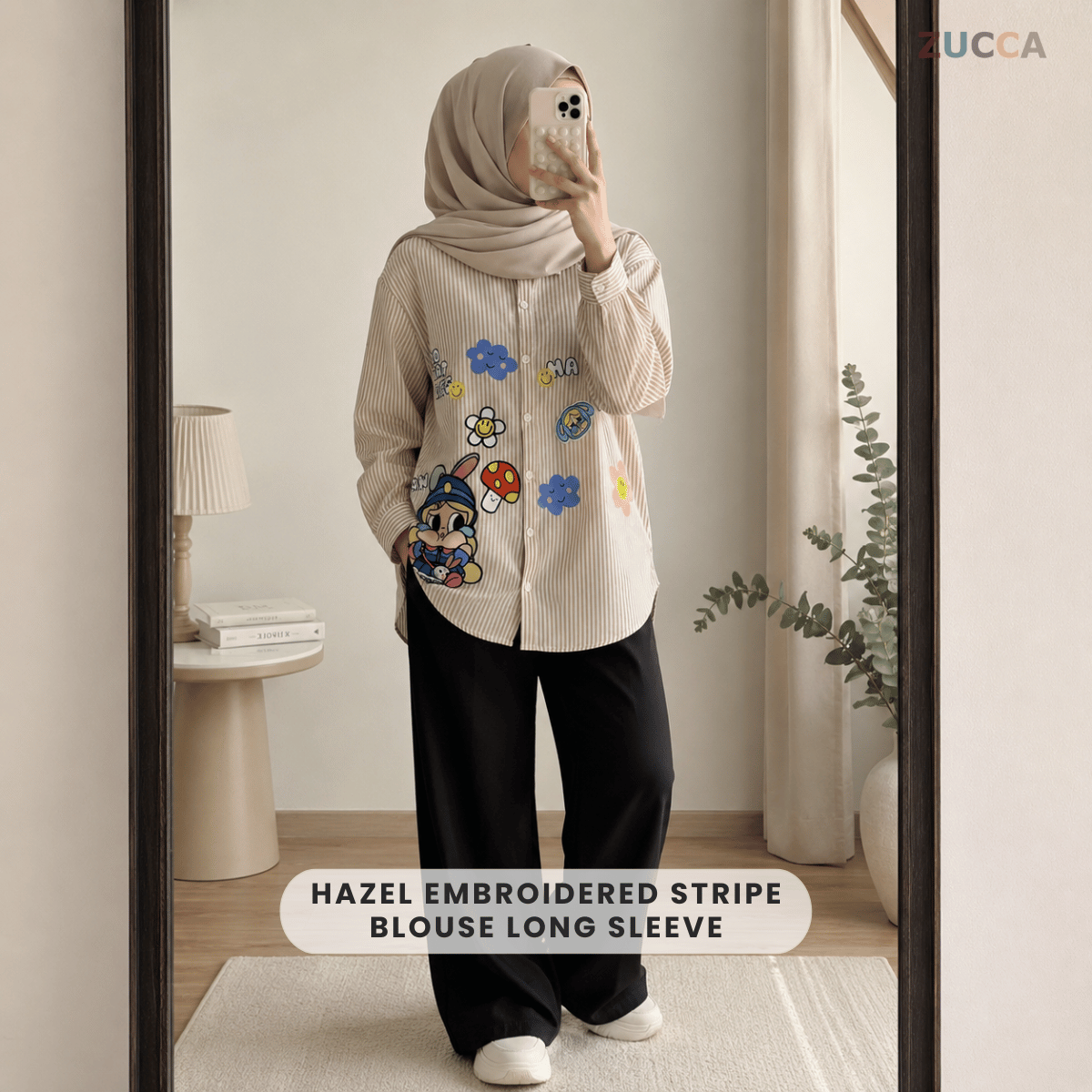 ZUCCA HAZEL EMBROIDERED STRIPE BLOUSE LONG SLEEVE - DM346