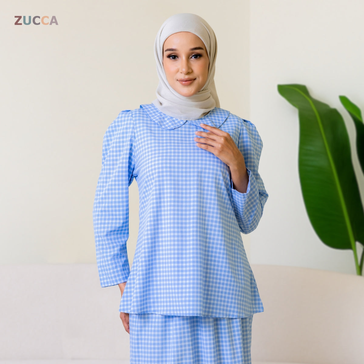 ZUCCA MARGARITA MODEST PLAID TWO-PIECE SET BLOUSE AND SKIRT - DMSET006