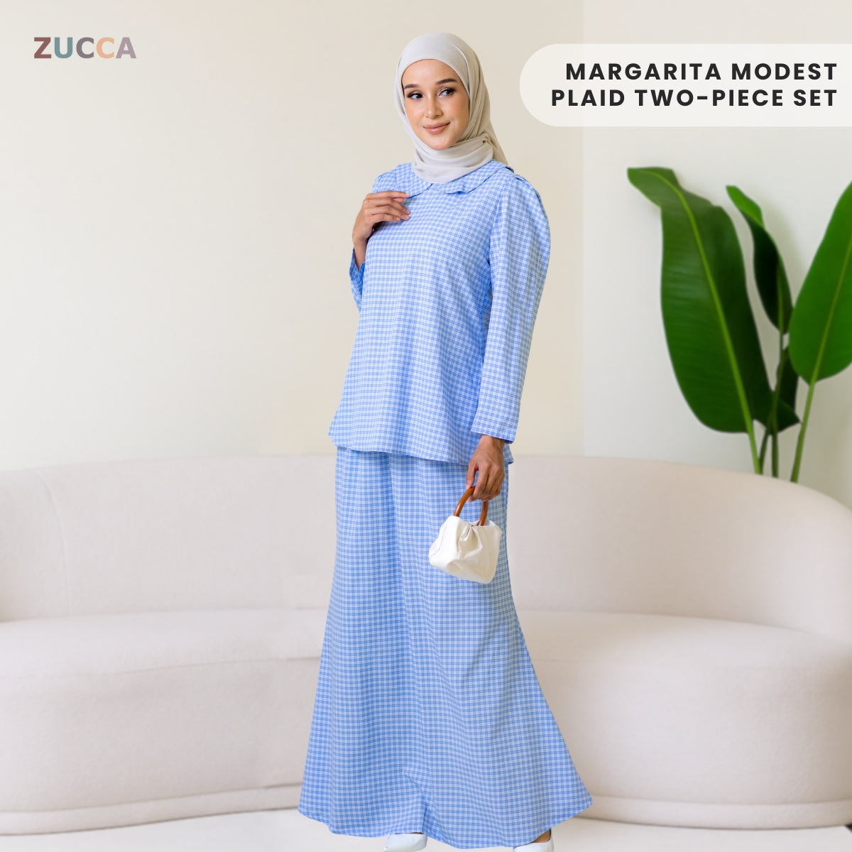 ZUCCA MARGARITA MODEST PLAID TWO-PIECE SET BLOUSE AND SKIRT - DMSET006