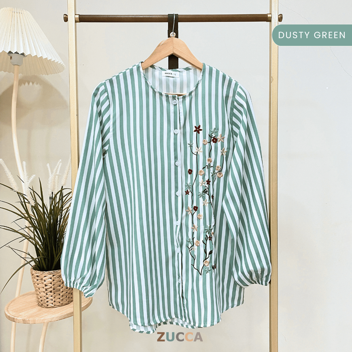 ZUCCA AUFA FLORAL EMBROIDERED STRIPE COTTON BLOUSE - DM239